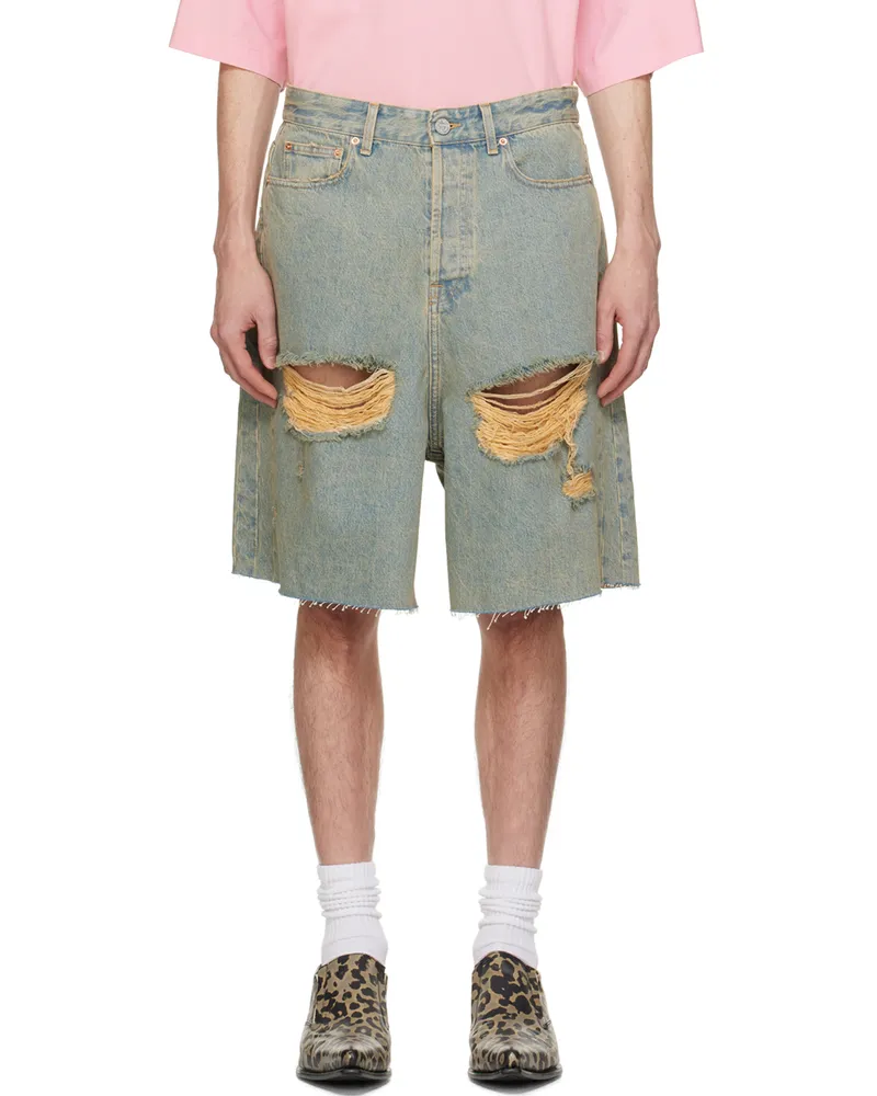 VETEMENTS Blue Destroyed Denim Shorts Y2k