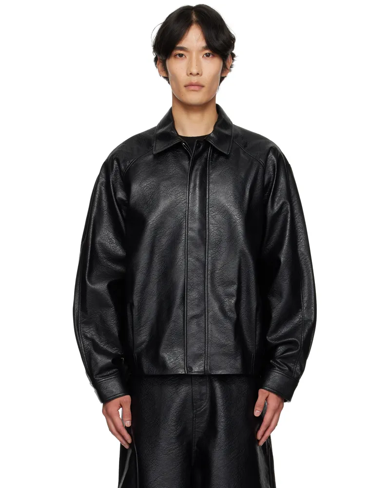 LE 17 SEPTEMBRE Black Grained Faux-Leather Jacket Black