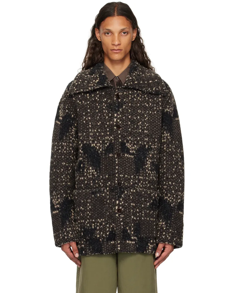 Dries van Noten Brown Spread Collar Cardigan 704