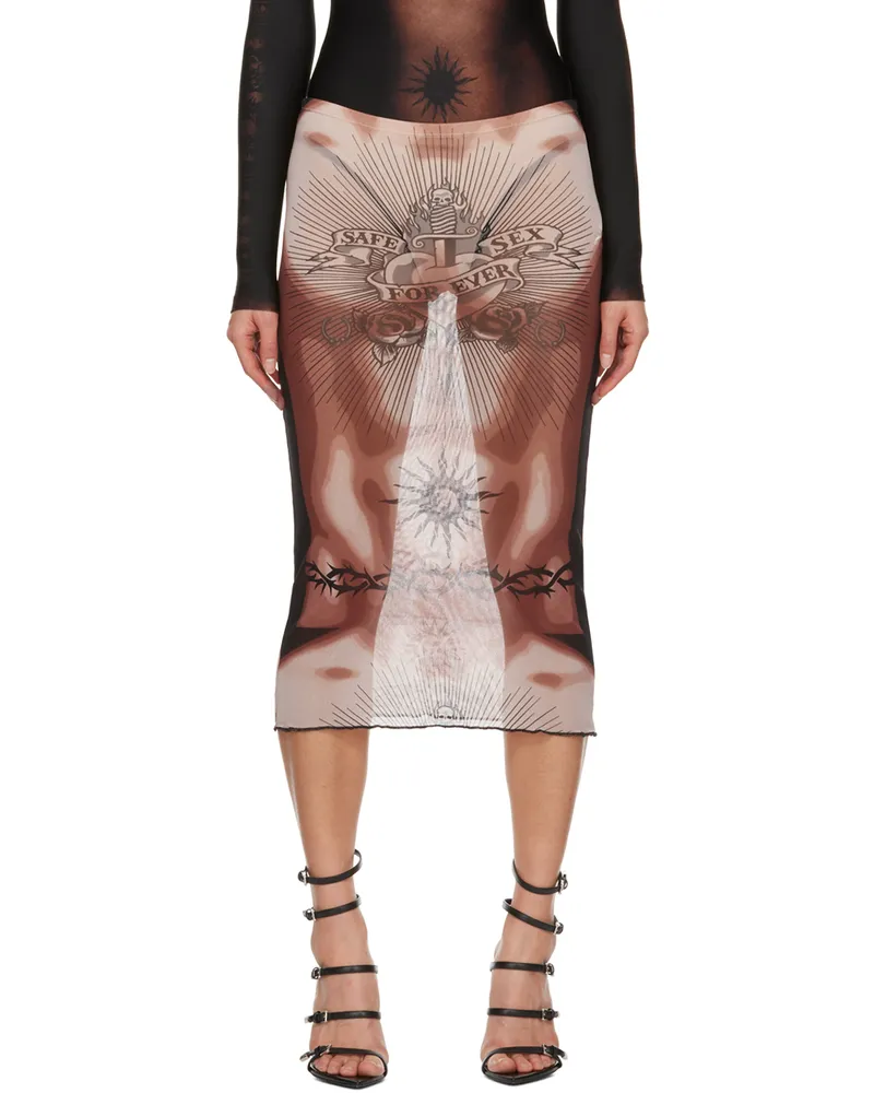 Jean Paul Gaultier Orange 'Safe Sex' Midi Skirt 636000