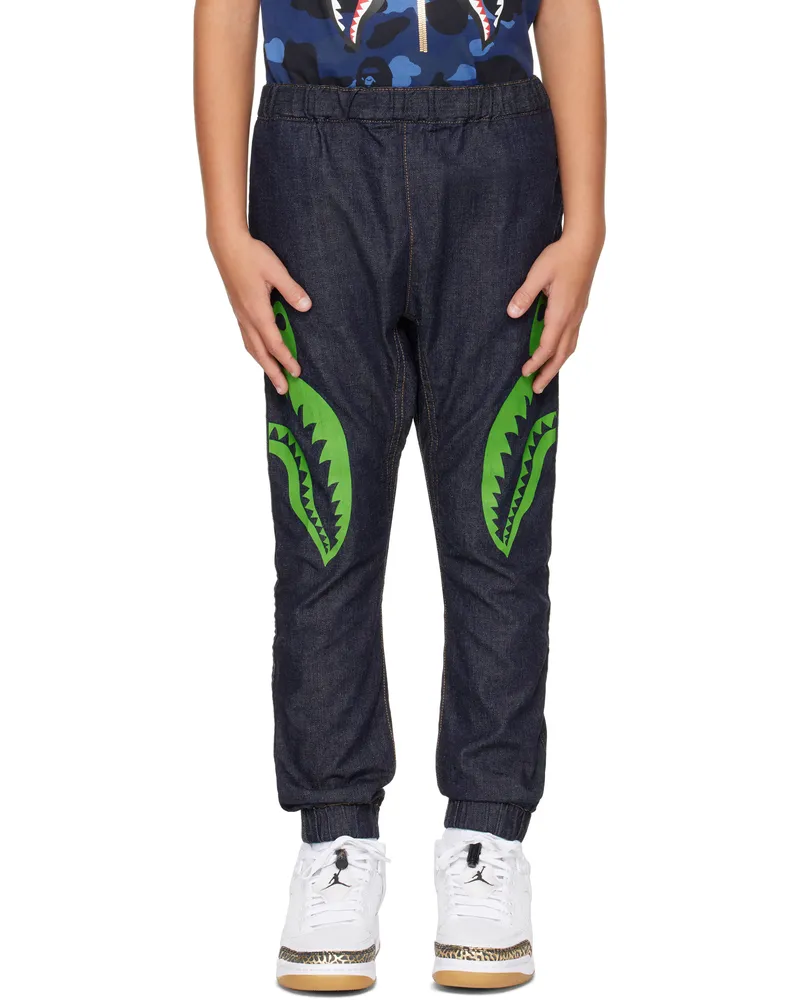 BAPE Kids Navy Shark 8 Oz Denim Jeans Ing-indigo