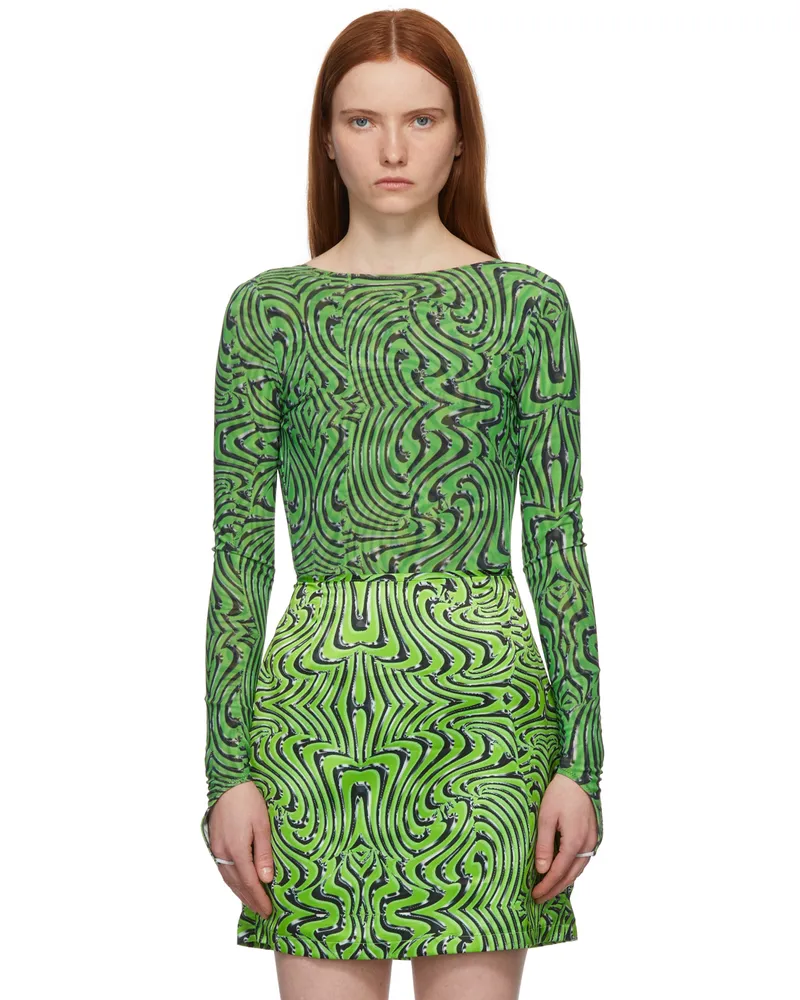 Maisie Wilen SSENSE Exclusive Green Printed Bodysuit Vortex