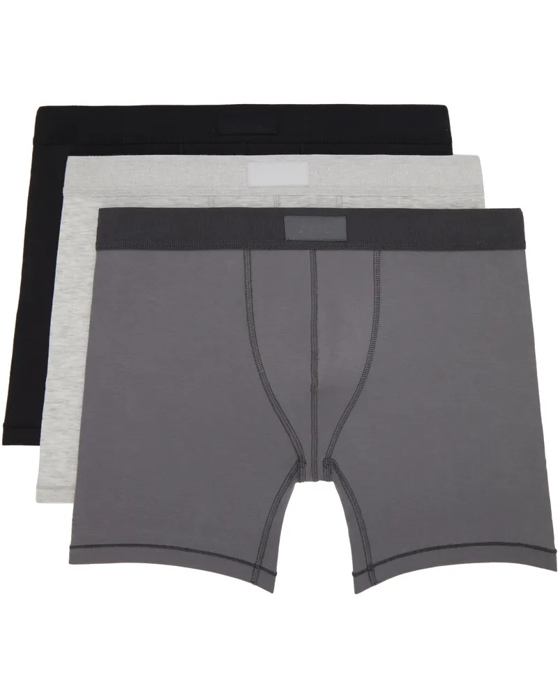 SKIMS Three-Pack Multicolor Cotton 5 Boxer Briefs Heather