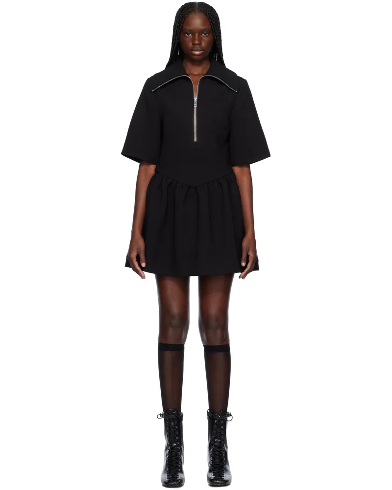 Ganni Black Bonded Crepe Minidress 099