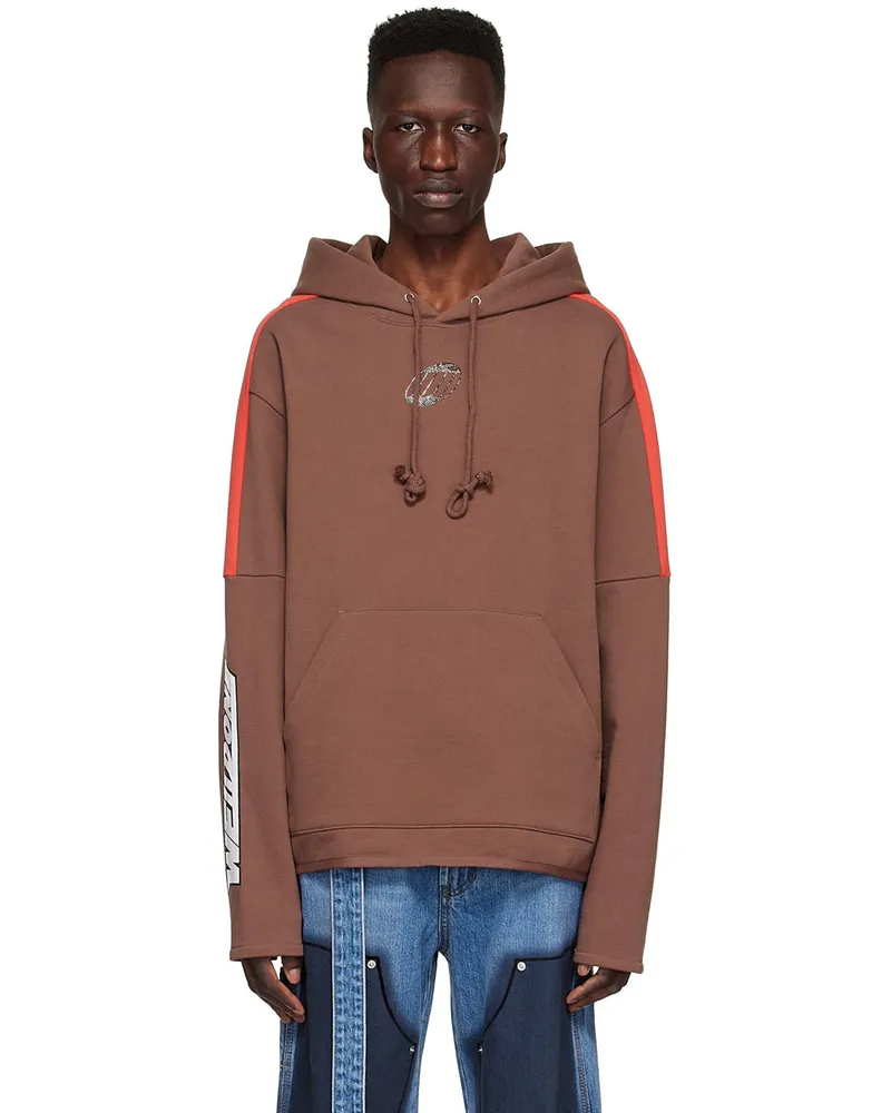 WE 11 DONE Brown Cotton Hoodie Brown
