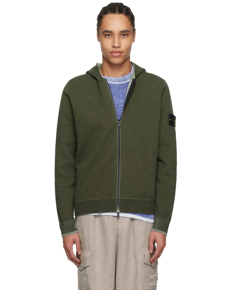 Stone Island Khaki & Green Double Face Cotton & Nylon Reversible Hoodie V0054