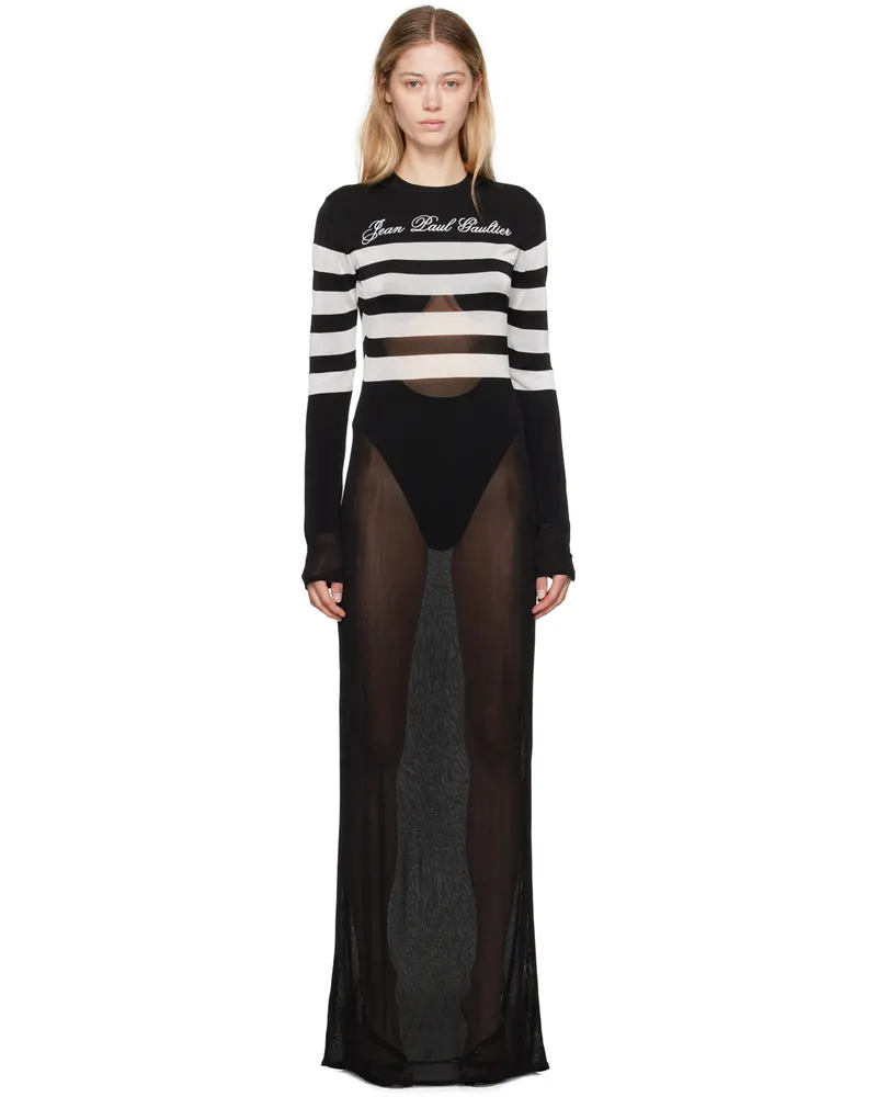 Jean Paul Gaultier Black & White 'The Signature Marinière' Maxi Dress 0001-black