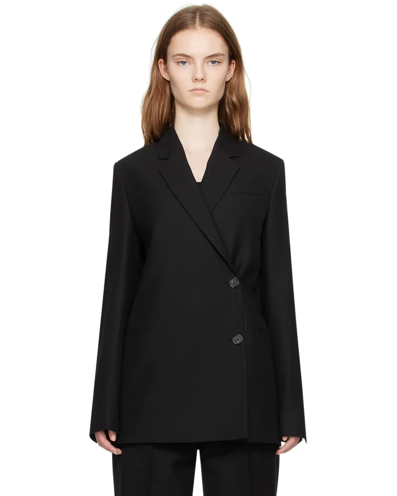 Totême Black Off-Center Wrap Blazer 001