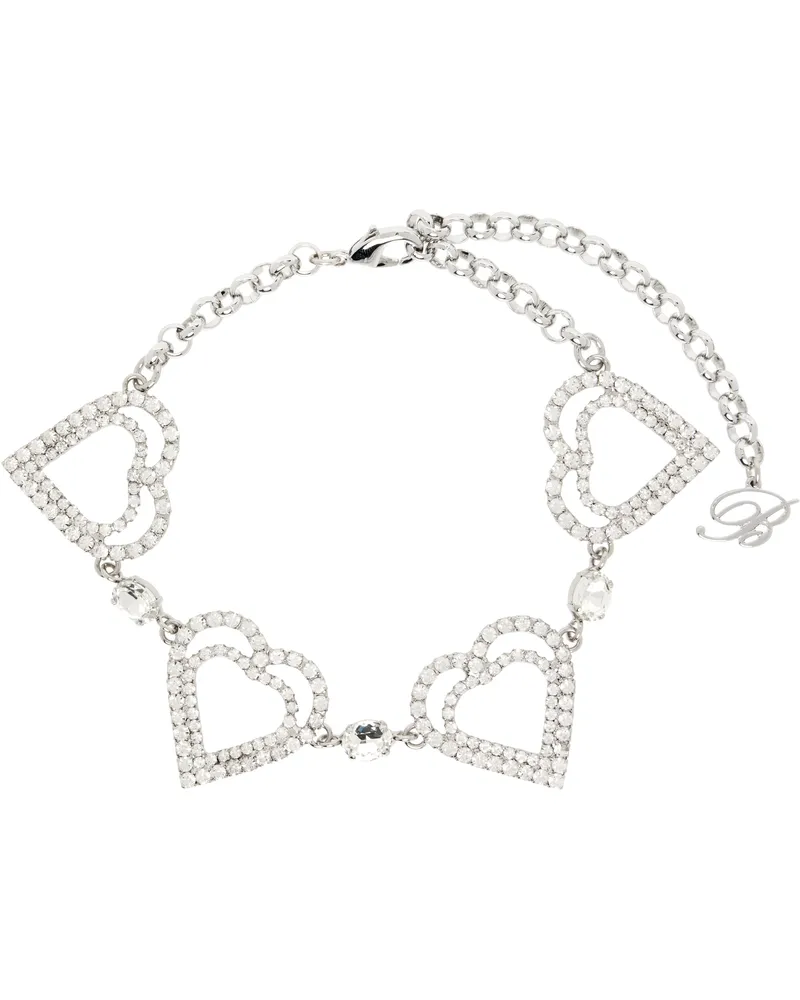 Blumarine Silver Metal Rhinestone Hearts Choker N0999