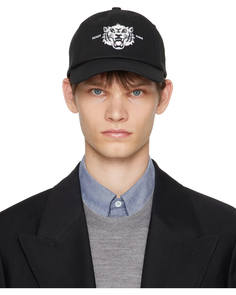 Kenzo Black Kenzo Paris Happy Tiger Embroidered Cap Black