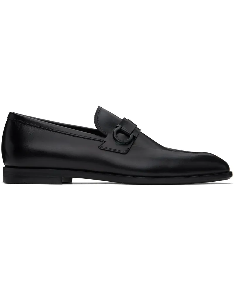 Ferragamo Black Gancini Ornament Loafers Nero