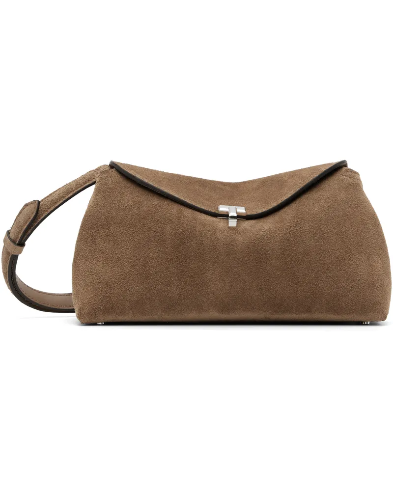 Totême Taupe T-Lock Suede Clutch Tobacco