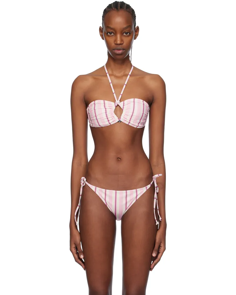 Ganni White & Pink Striped Bikini Top 854