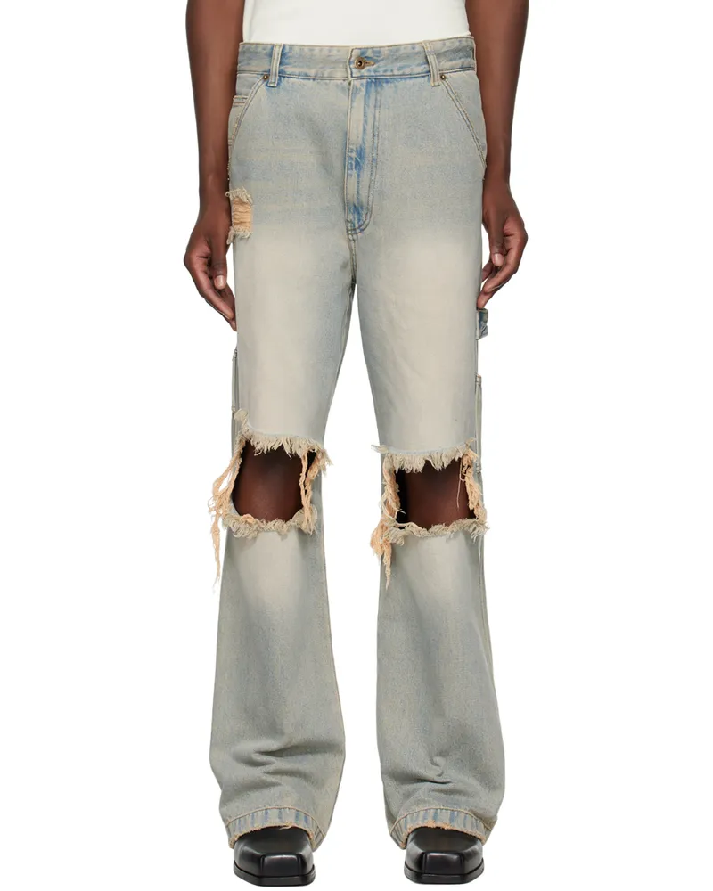 WE 11 DONE Blue Distressed Jeans Sky