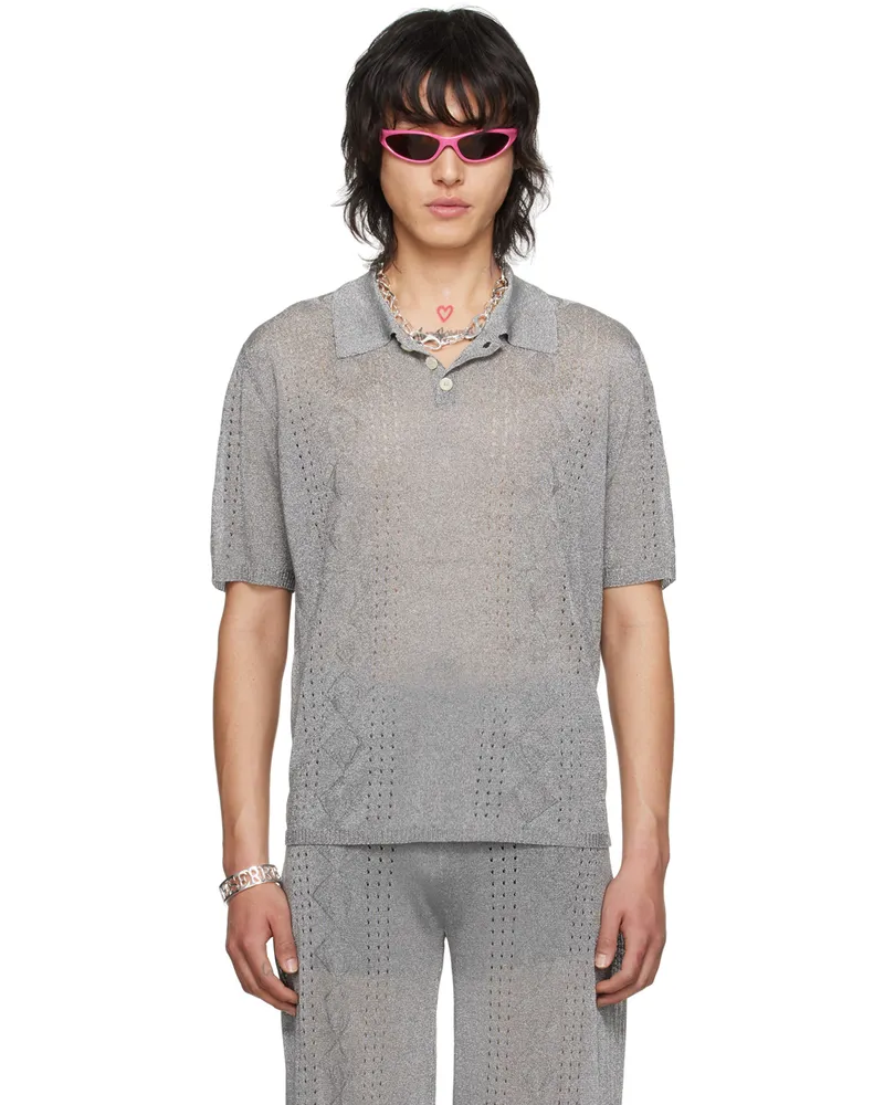 Marine Serre Silver Metallic Polo Mt10