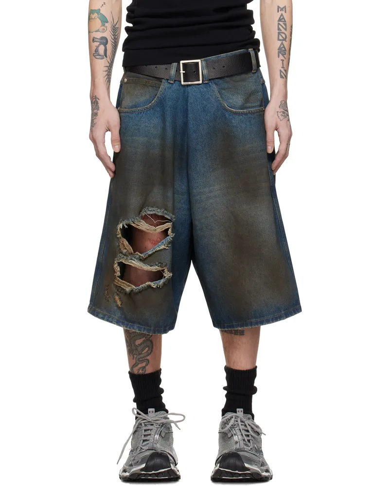 LU'U DAN Blue Kriss Kross Denim Shorts Dirty
