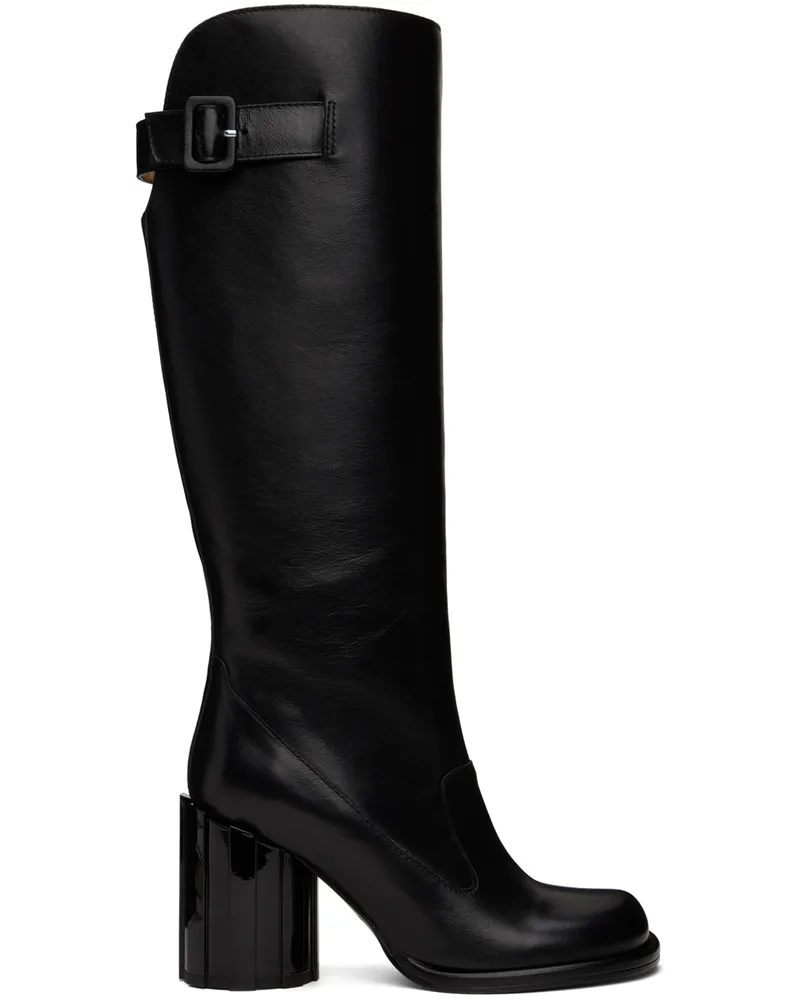 AMI Paris Black Anatomical Toe Buckled Boots Black