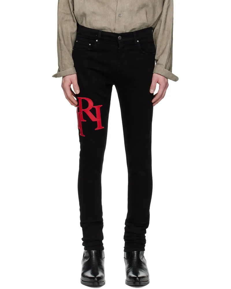 Amiri Black Staggered Logo Skinny Jeans Black