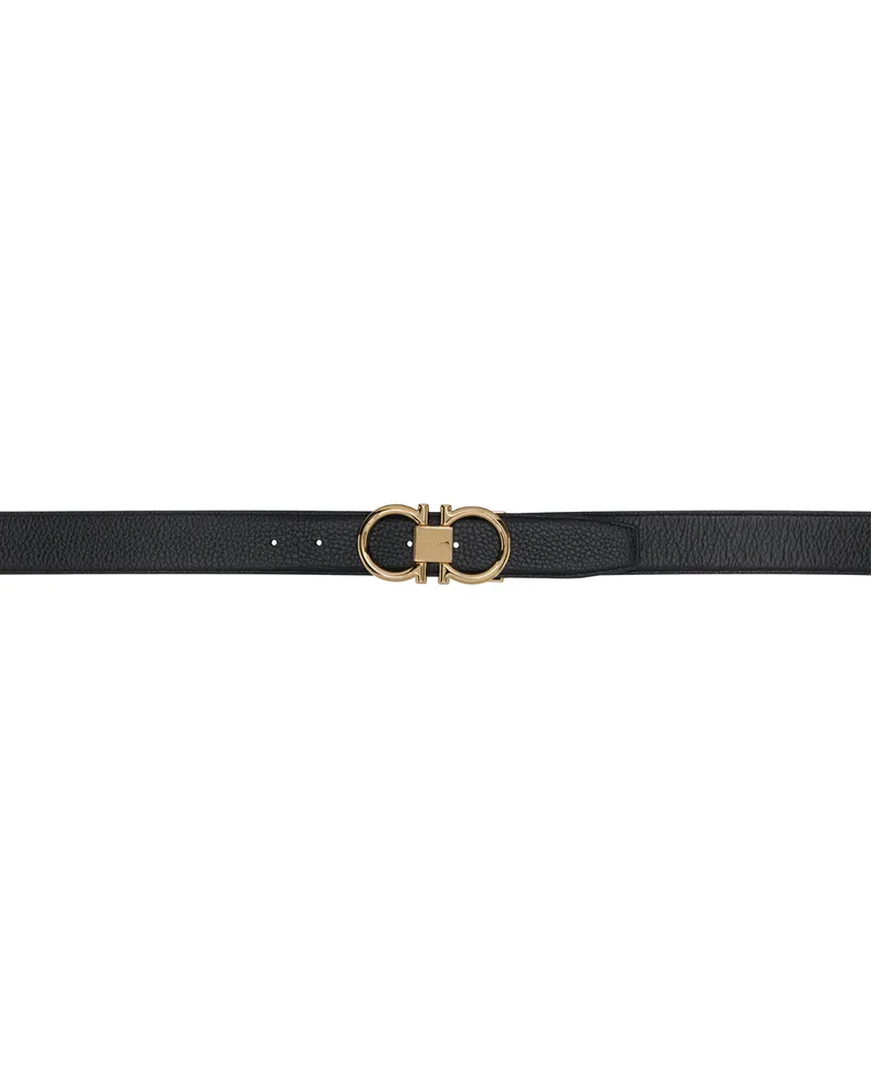 Ferragamo Black & Brown Reversible Gancini Belt Nero