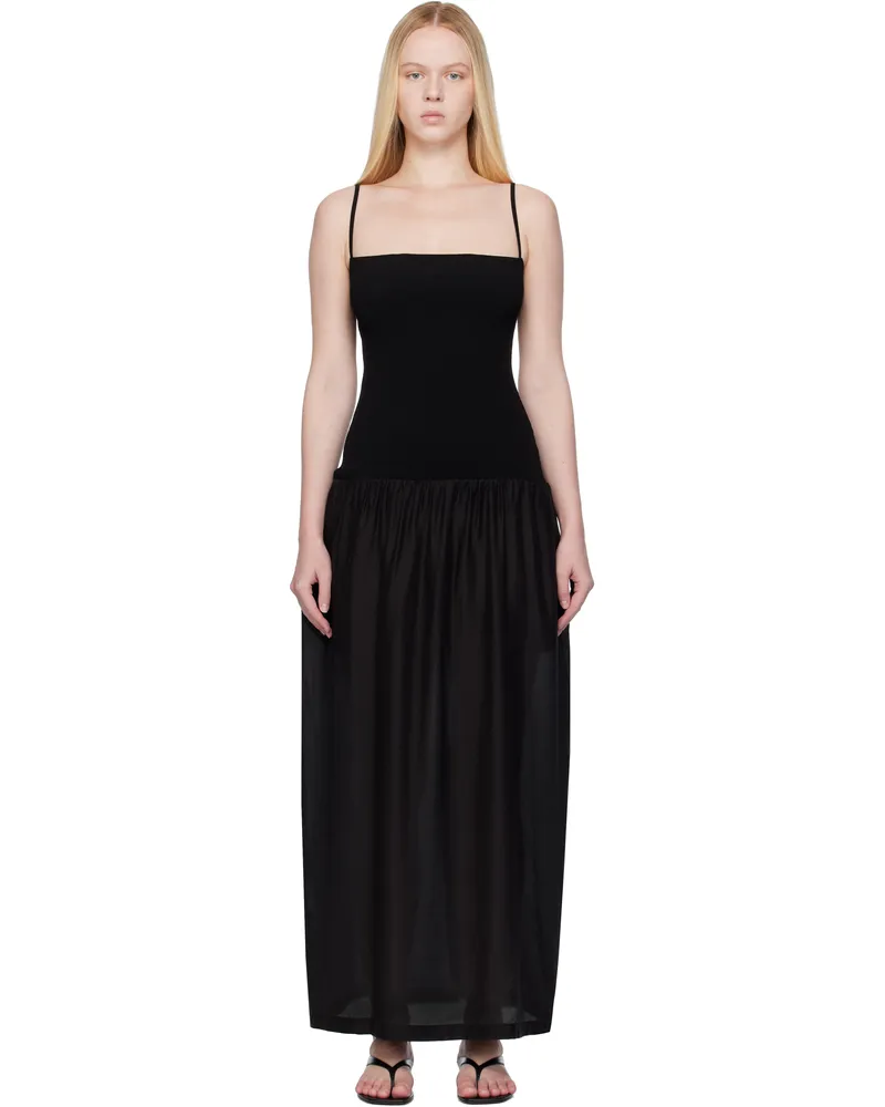 AMOMENTO Black Silky Knit Maxi Dress Black