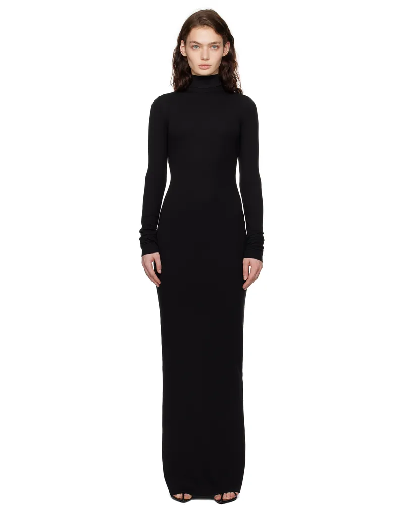 ÉTERNE Black Long Sleeve Turtleneck Maxi Dress Black