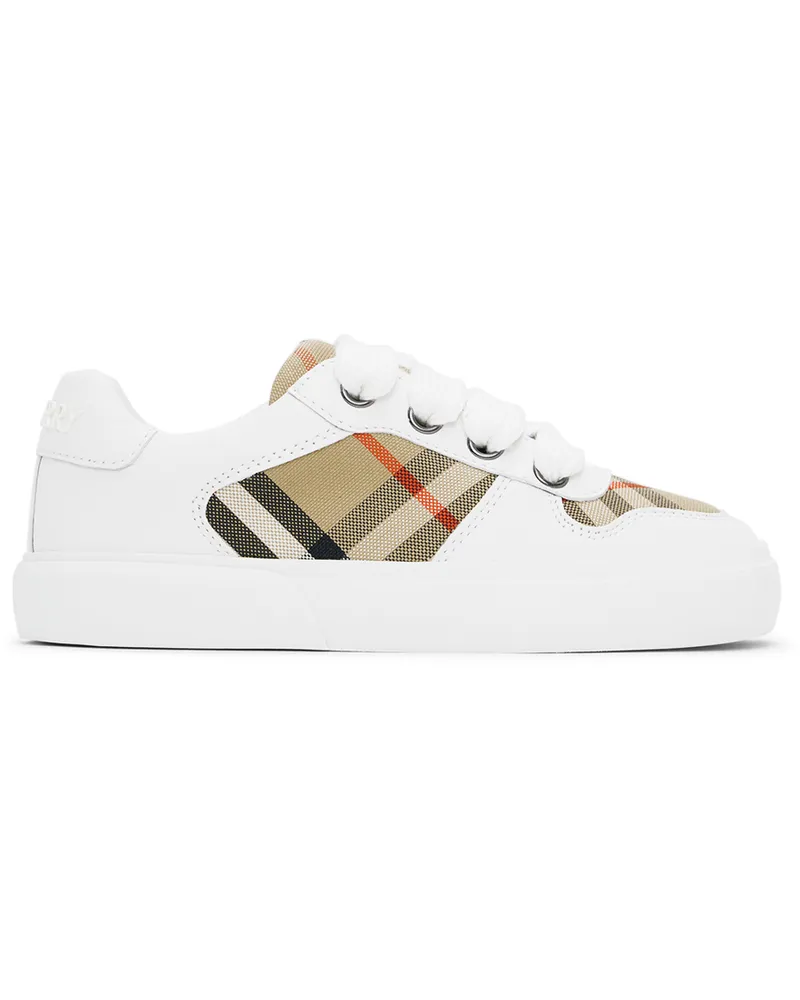Burberry Kids White & Beige Check Sneakers Sand