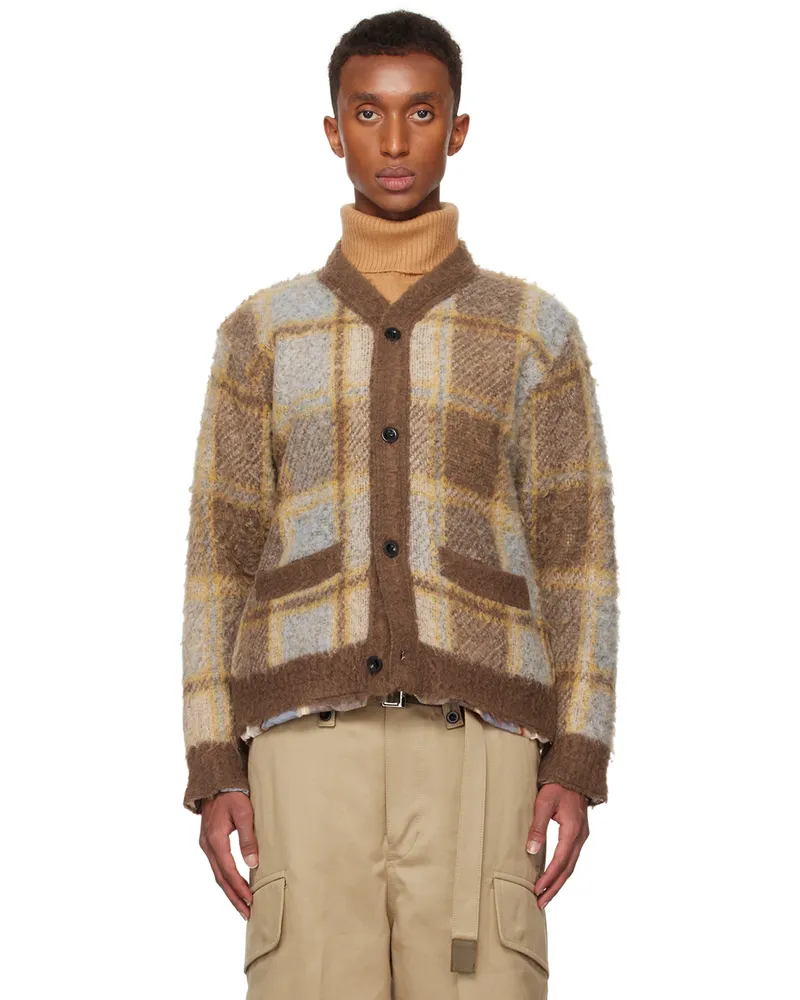Sacai Brown Plaid Knit Cardigan 601