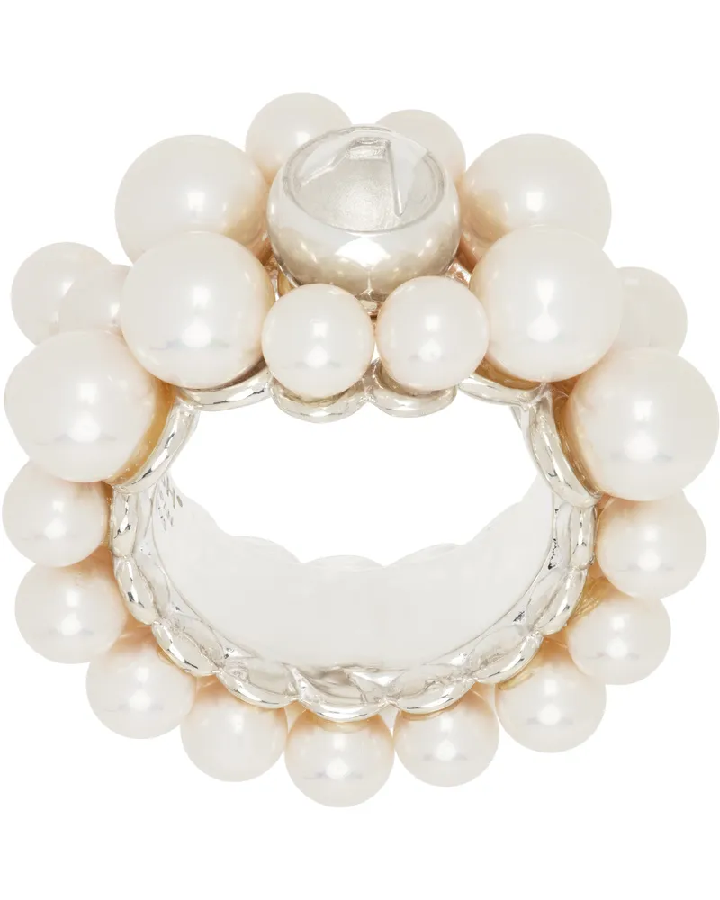 AMBUSH White & Silver Pearl Mix Ring Silver
