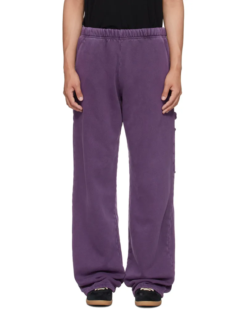 LES TIEN Purple Heavyweight Utility Puddle Sweatpants Washed