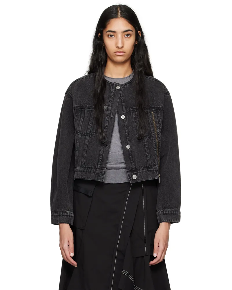 3.1 phillip lim Black Crewneck Cropped Denim Jacket Wa010