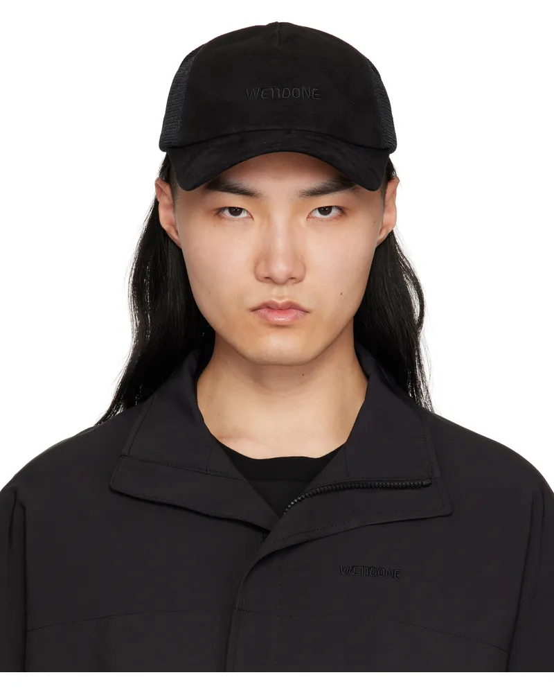 WE 11 DONE Black Logo Embroidery Suede Cap Black