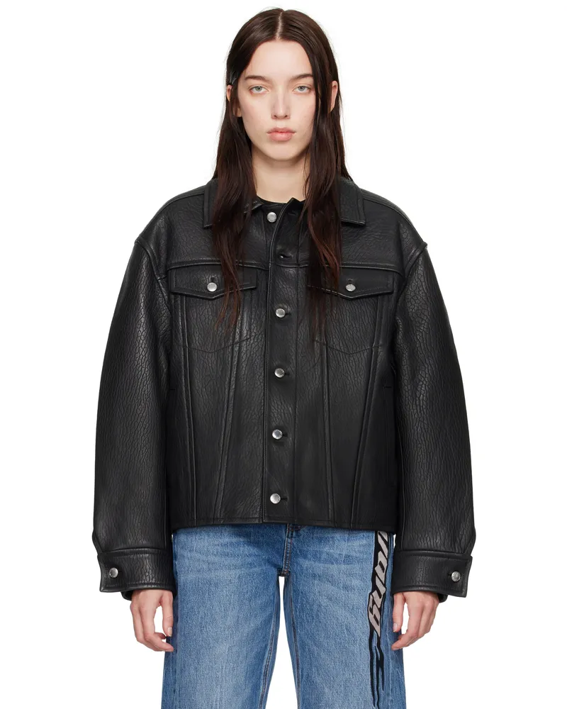 Alexander Wang Black Lambskin Trucker Leather Jacket Black