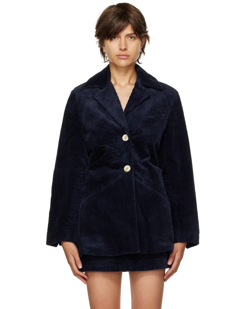 Ganni Navy Single-Breasted Blazer 683