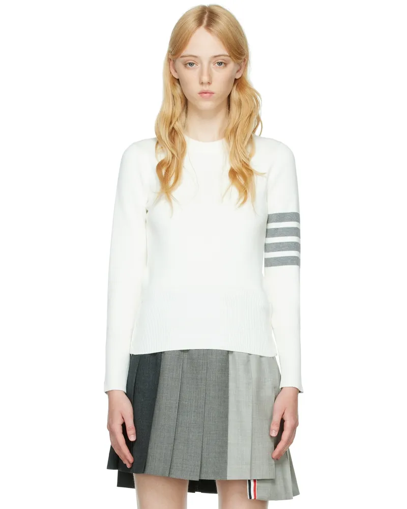 Thom Browne White Cotton 4-Bar Sweater 100