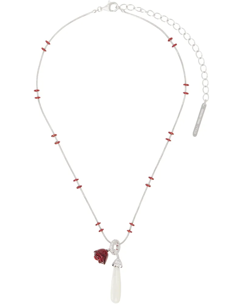 SHUSHU/TONG Silver YVMIN Edition Sleeping Rose Snake Bone Necklace Red