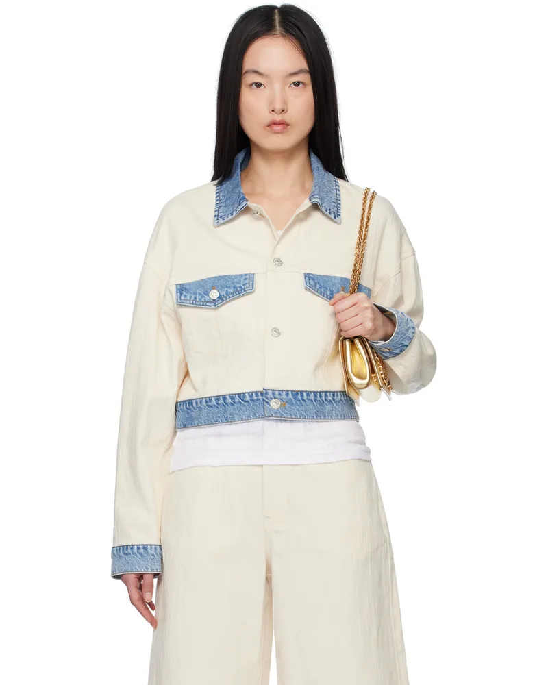 Moschino Beige & Blue Textured Cotton Hemp Jacket 1463