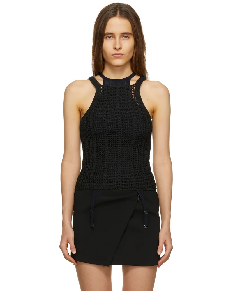 Dion Lee Black Open Crochet Tank Top Black