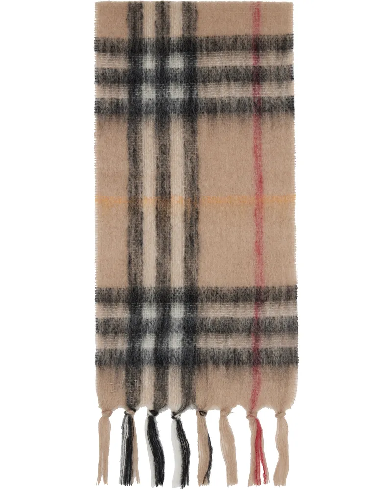 Burberry Beige Check Mohair Wool Scarf Sand