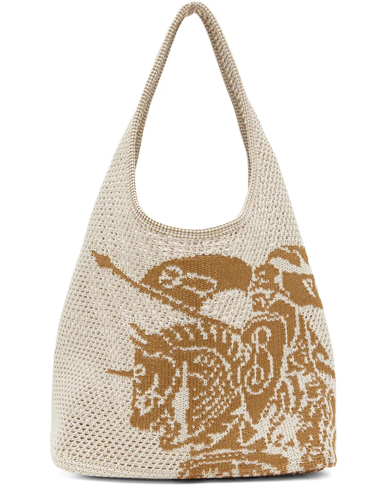 Burberry White & Tan Large EKD Crochet Tote White