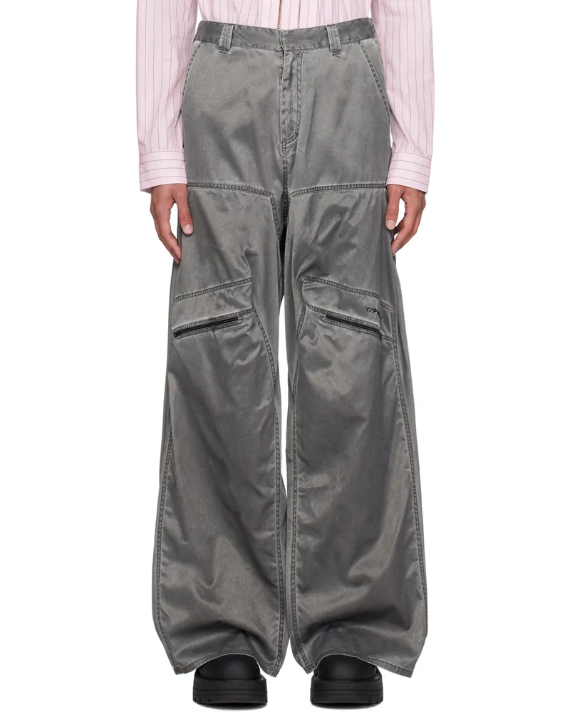 Y/PROJECT Gray Gathered Trousers Washed