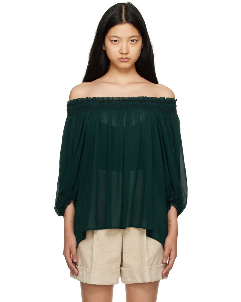 See by Chloé Green Shirred Blouse 3m0
