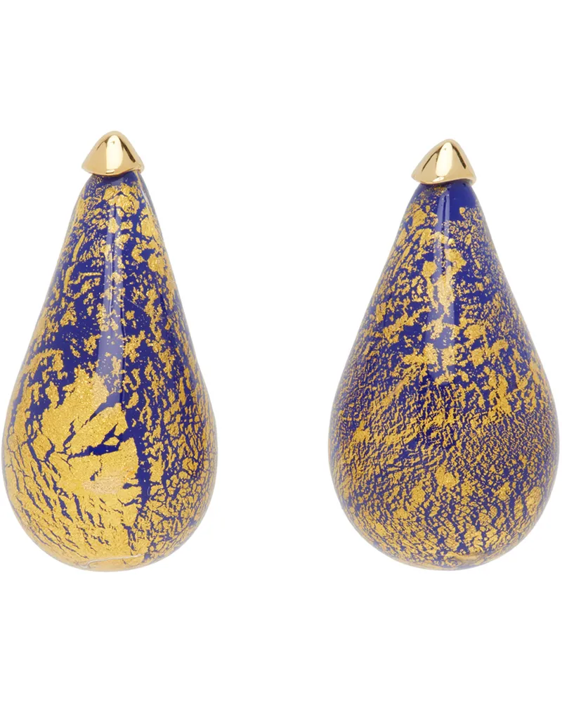 Bottega Veneta Navy & Gold Drop Glass Earrings 4220