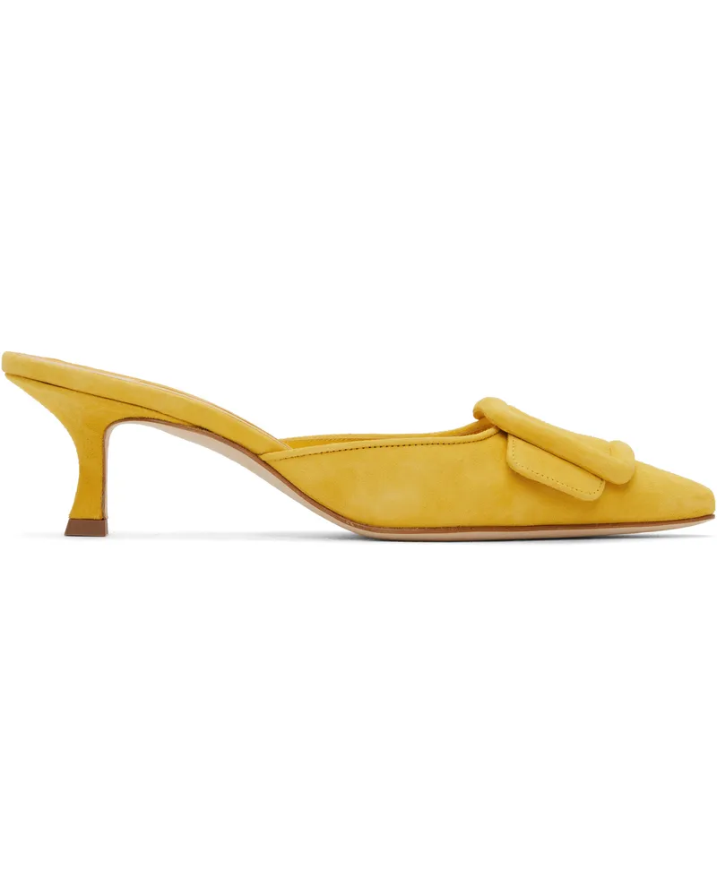 Manolo Blahnik Yellow Maysale Mules 7328