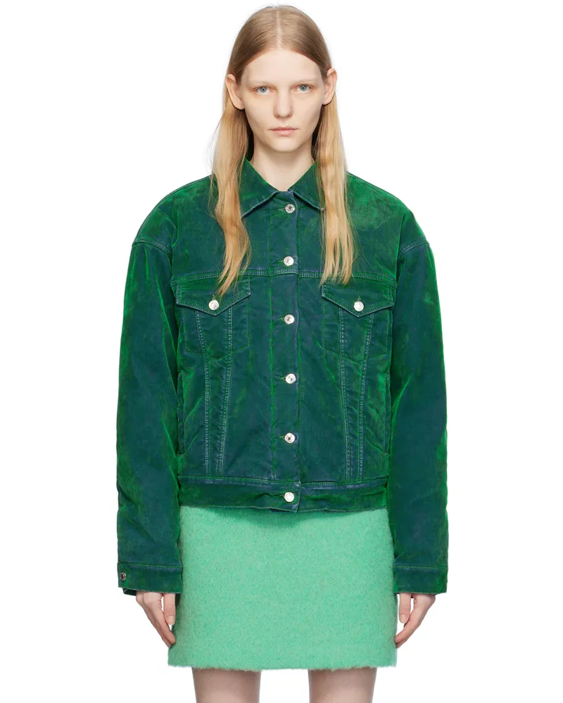 MSGM Green Flocked Denim Jacket 36