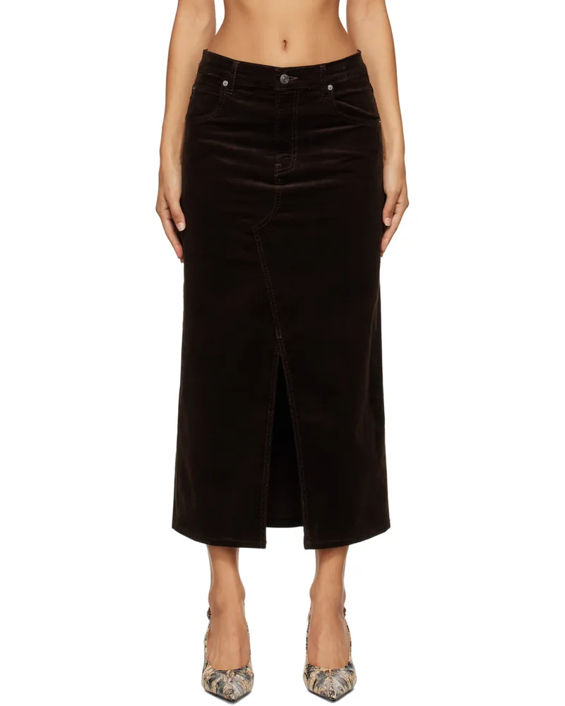 Frame Denim Brown 'The Corduroy' Midi Skirt Espresso
