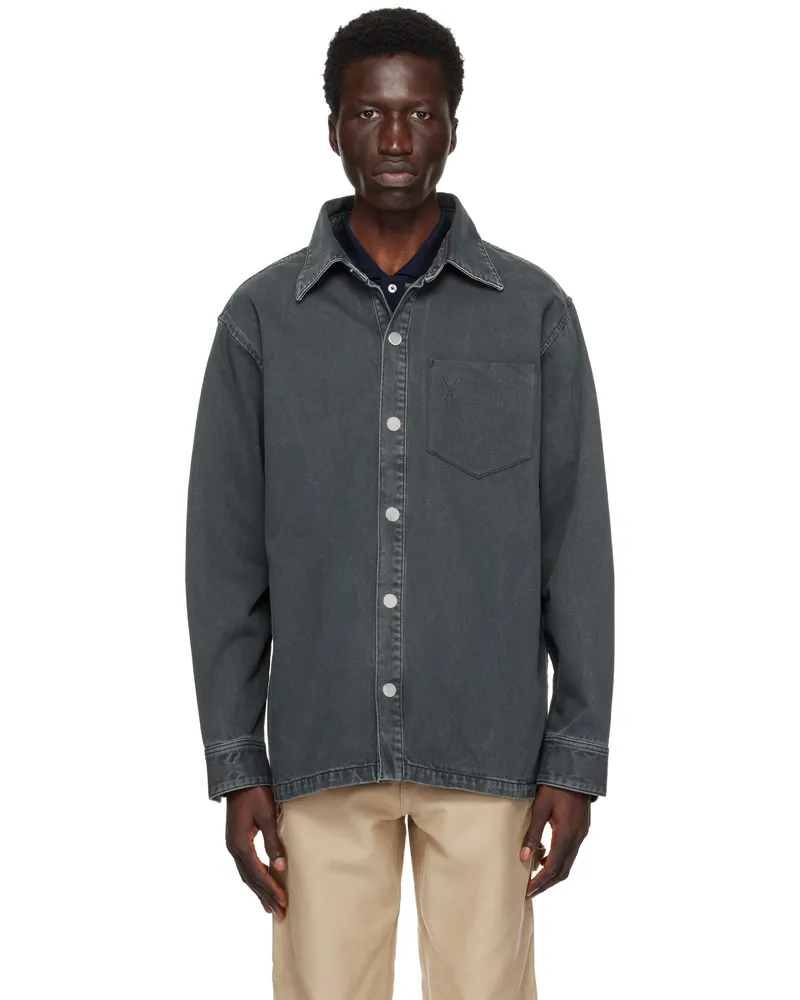 AMI Paris Black Ami de Coeur Overshirt Black