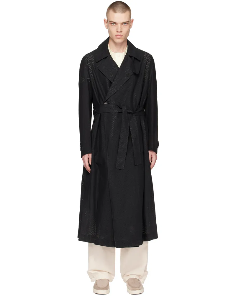 Emporio Armani Black Perforated Coat Nero
