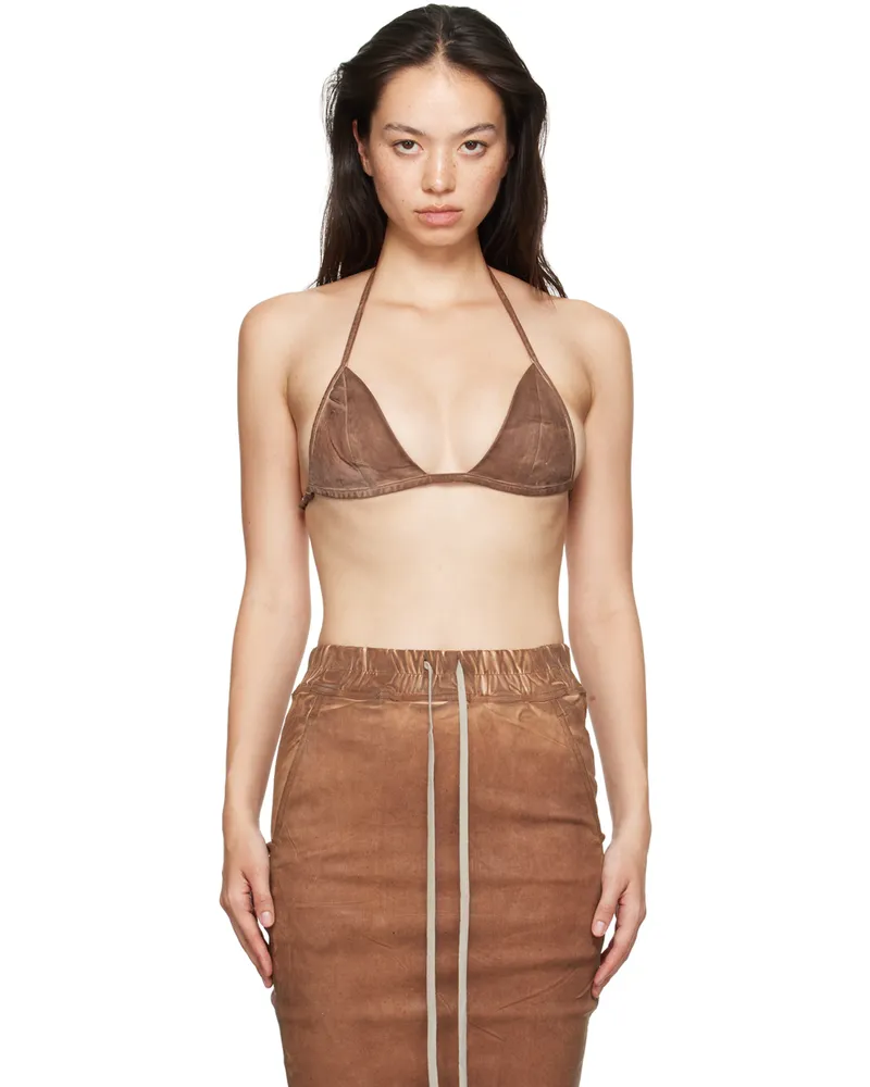 DRKSHDW by Rick Owens Brown Porterville Foil Stretch Denim Bra 83