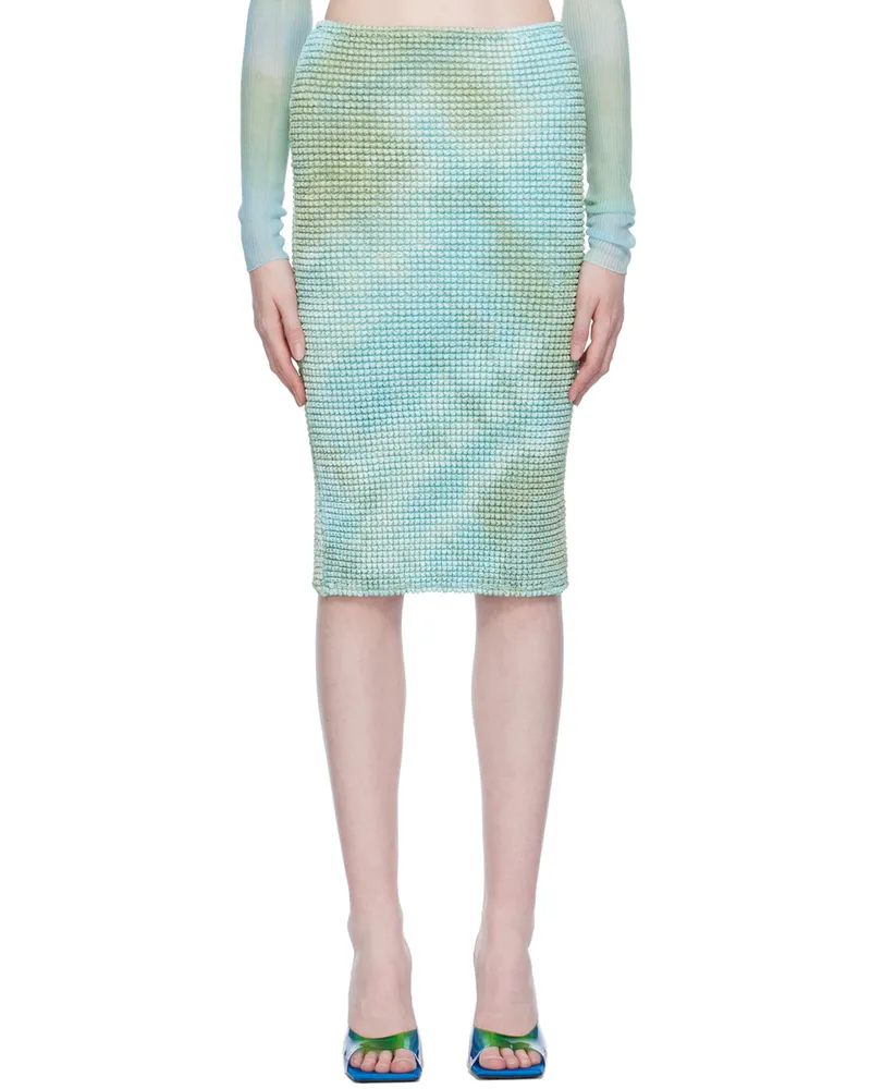 OFF-WHITE Blue Smocked Midi Skirt Light