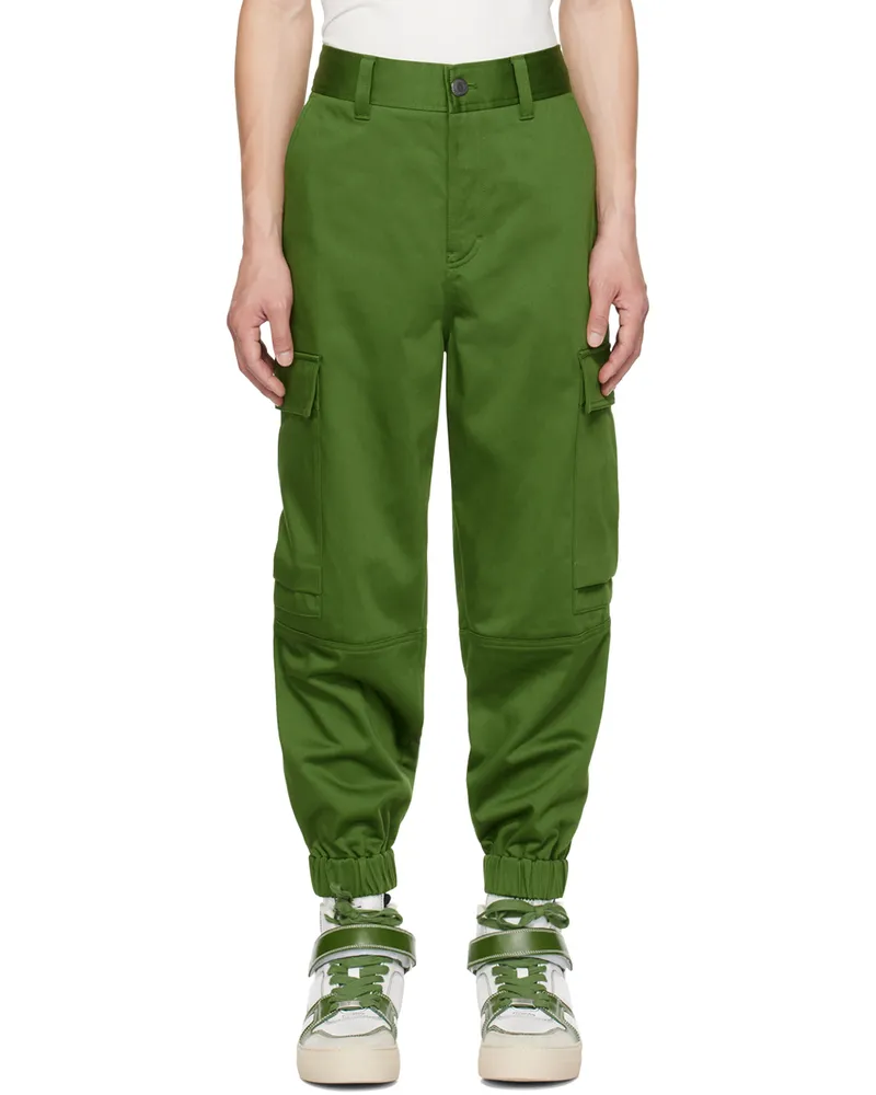 AMI Paris Green Elasticized Cuffs Cargo Pants Evergreen